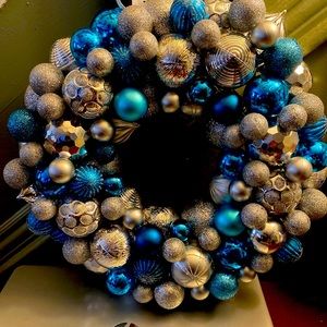 Silver & Blue ornament wreath